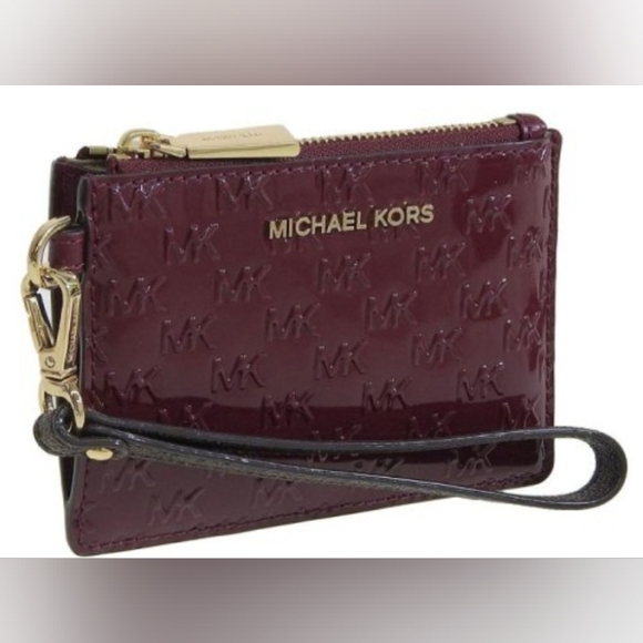 Michael Kors Handbags - Michael Kors Signature Logo Glossy Blk Merlot Wristlet/ Cardholder Wallet NEW